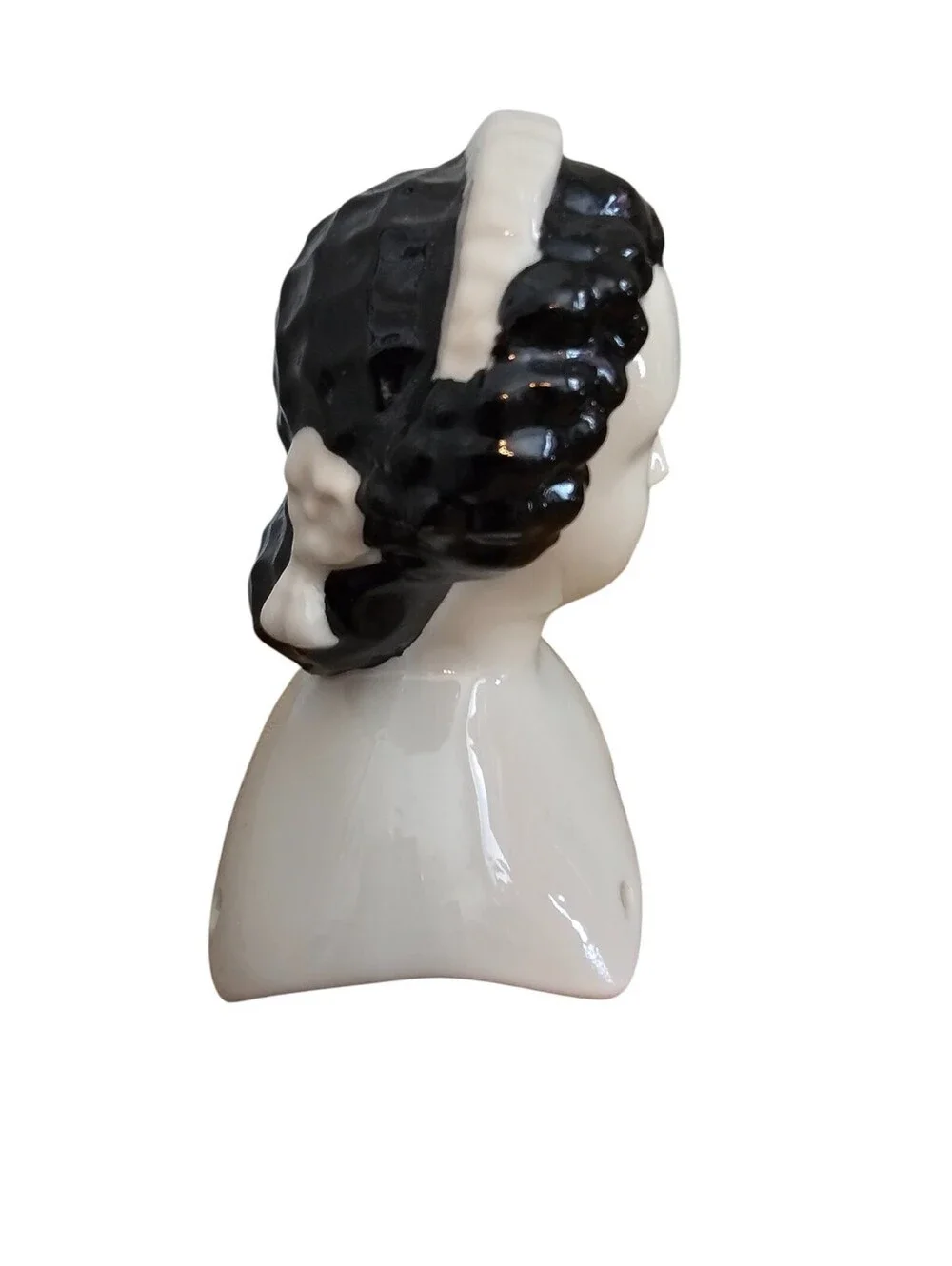 Vintage Hand Painted Porcelain  Bisque Doll Bust Head Ann Rost Black Hair
